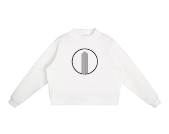 Minimalist Geometric Cropped Sweatshirt, Abstract Circle Graphic Jumper, Modern Streetwear