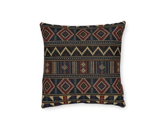 Boho Tribal Pattern Square Pillow | Pink Back