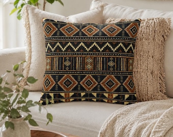 Boho Tribal Throw Pillow Cover, African Geometric Cushion, Navy Burgundy Ethnic Home Decor