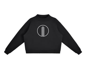 Minimalist Geometric Cropped Sweatshirt, Abstract Circle Graphic Jumper, Modern Black Crewneck