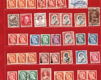 38 x Vintage NEUSEELAND Briefmarken - 1950's - Queen Elizabeth I.I. - Verschiedene Werte 1/2d bis 2/6 einschließlich überstempelter Werte (XV01)