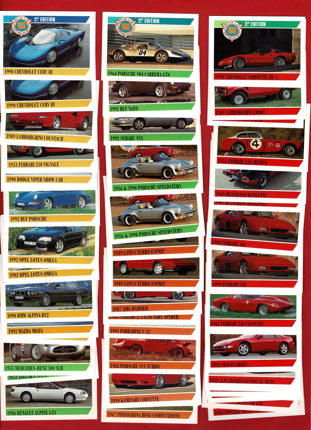 51 X DREAM CARS - PANINI Trading Cards - Issued 1992 - Incl. Ferrari ...