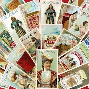 CARTÕES PUBLICITÁRIOS 1897 - F. e J. SMITH - Conjunto de cartas de tabaco e cigarros britânicos reimpressos - Para colecionar e para artesanato. Presente de nostalgia (UV07)