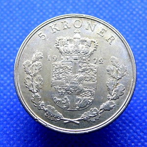 外国銀貨　デンマーク10K銀貨　1972年 デンマーク 5クローネ硬貨 - 1972年 フレゼリク10世 - 正真正銘の
