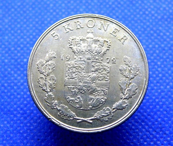 デンマーク 5クローネ硬貨 - 1972年 フレゼリク10世 - 正真正銘の