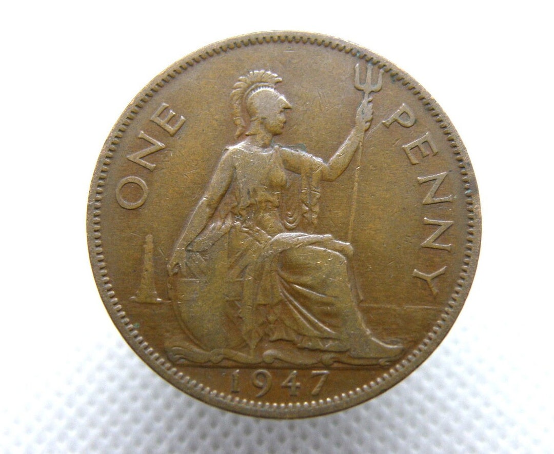 1947 PENNY COIN King George VI Bronze One Penny Coin. Original Coin