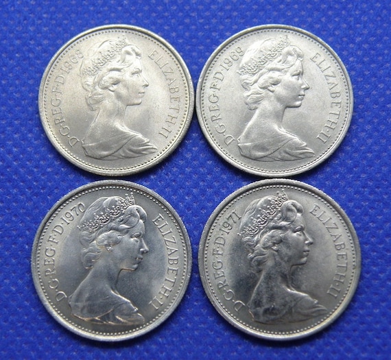 最初の新5ペンス10進法硬貨。 - 1968年、1969年、1970年、1971年