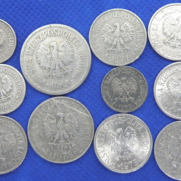 POLOGNE COIN GROUP - Pièces en aluminium des années 60 et 70 - Véritables pièces de 1 zlote, 50, 20, 10, 5 Groszy - Dates claires (OS01)