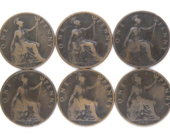 ヴィクトリア朝時代のペニー硬貨 - 発行年：1896年～1901年 - ヴィクトリア女王晩年 - 本物の英国製ブロンズ硬貨。素晴らしいオリジナルギフト (OS01.4)