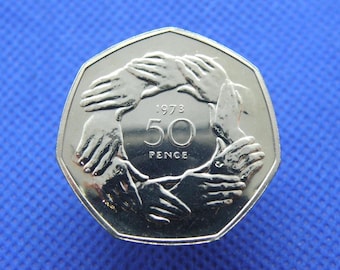 1977年 イギリス 50ペンス プルーフ硬貨：エリザベス2世女王、白銅製