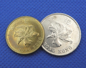 香港コイン2枚セット - 1ドル硬貨と50セント硬貨 - バウヒニアの花のデザイン (VL02)