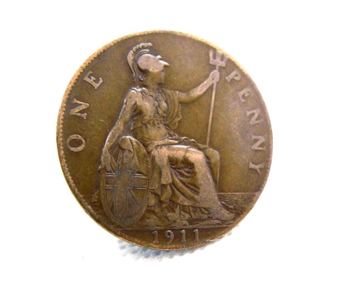 1911 BRITISH PENNY COIN - King George V - Bronze - Large Penny 1d