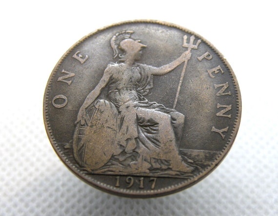 panny☆♡ 1917 PENNY COIN - King George V - Bronze - One Penny Coin