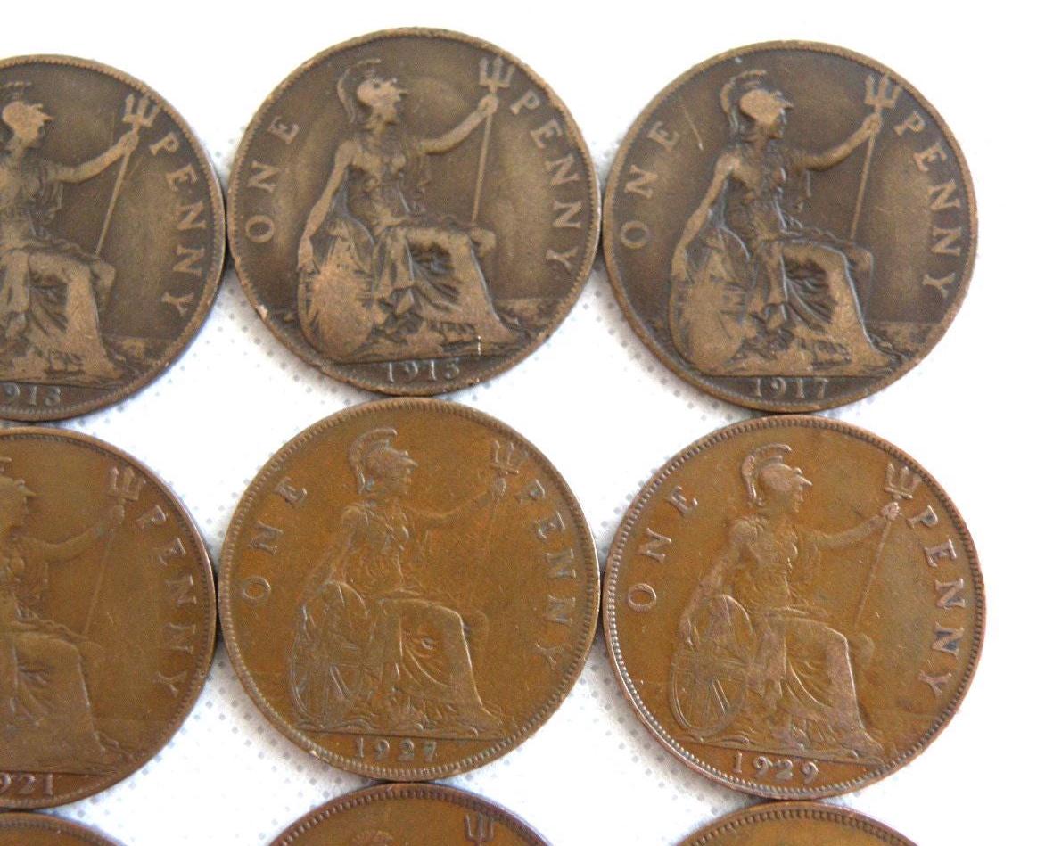 16x Vintage BRITISH PENNY COINS - Old Large 1d Coins - Genuine Original ...