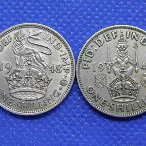 1948 Birthday SHILLING COINS - English & Scottish Designs - British Coins. Genuine King George VI Pre-Decimal Coins. Anniversary Gift (OS01)