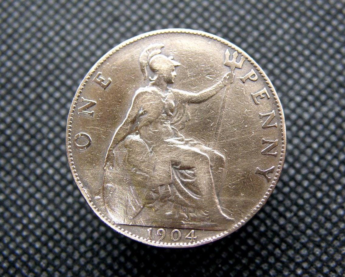 1904 PENNY COIN - King Edward VII - Genuine British Old One Penny