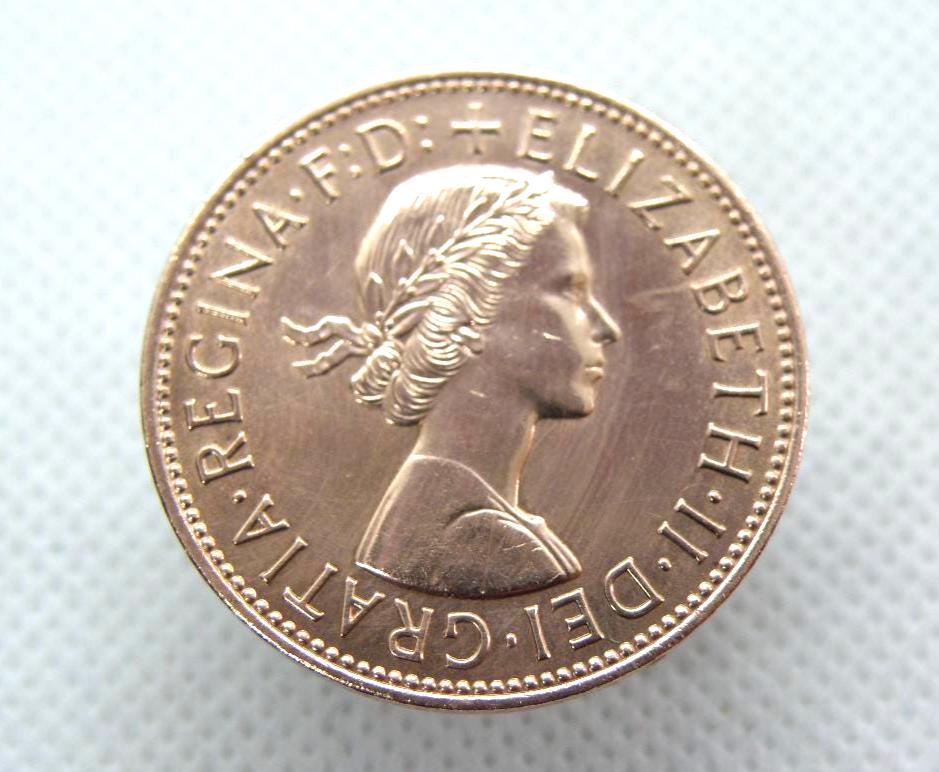 1964 BRITISH PENNY Coin - Queen Elizabeth II - Genuine Bronze 1d