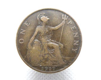 1917 PENNY COIN - King George V - Bronze - One Penny Coin