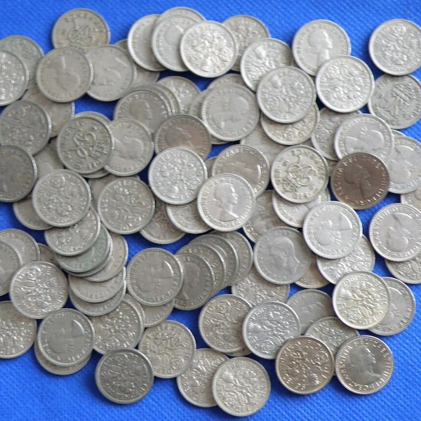 100x SIXPENCE COINS - Bulk Lot of Sixpence Coins including Date Run 1953 to 1967 - Lucky Sixpence Coins - Wedding Gifts - Jewellery (OS01)