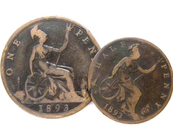 1893年イギリスのペニーとハーフペニー硬貨 - ビクトリア女王