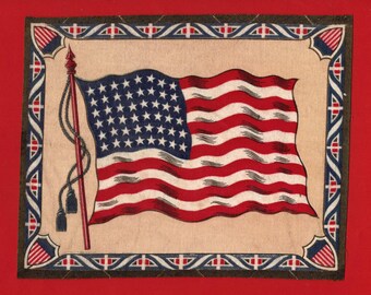 VILTEN VLAG VS - ca. 1900 American Tobacco Company A.T.C. - 27 x 22 cm - National Flags Series - 48 sterren beige achtergrond - schaars. (RV05)