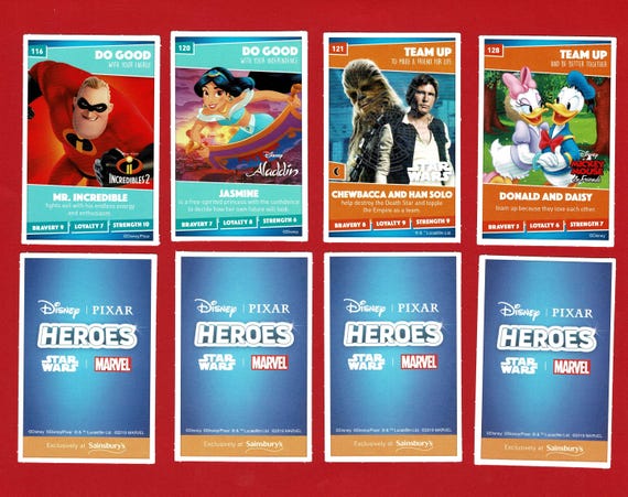 sainsburys heroes cards rare HEROES TRADING CARD Set - Disney. Pixar. Star Wars. Marvel - British Issue  - Full Set of 144 Original Cards - Sainsbury (OS01.3)