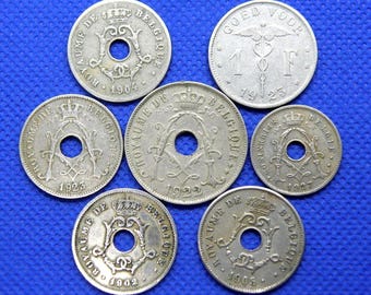 GRUPO DE MONEDAS DE BÉLGICA - 8 monedas - Monedas mixtas - 5 céntimos a 1 franco - 1902 a 1927 - Grupo de monedas antiguas de buena calidad. Monedas de Bélgica (VL02.3)