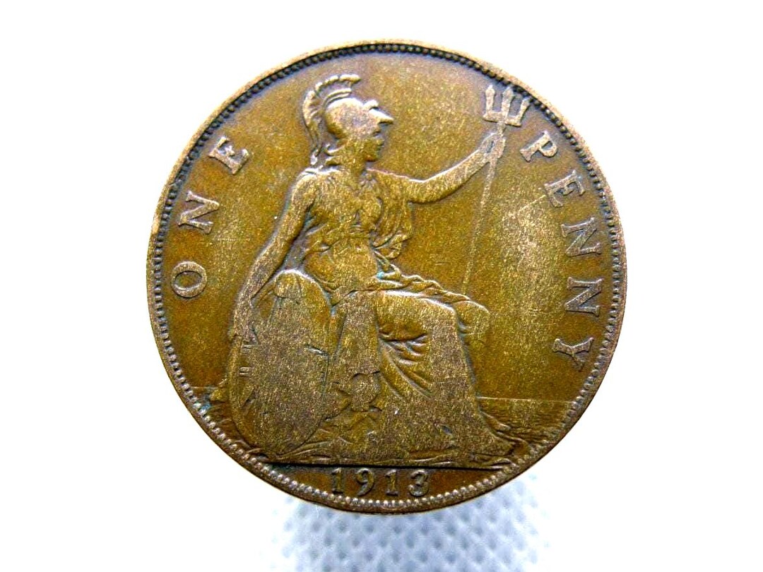 Genuine 1913 PENNY COIN - King George V - Bronze - One Penny 1d Coin ...
