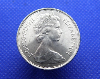 1971 TEN PENCE COIN - British 10p Coin. Queen Elizabeth 2nd - Original British Decimal Coin. Florin / Two Shillings. Birthday Gift (OS01)