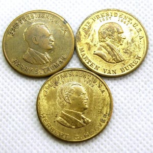 U.S.A PRESIDENTS MEDALLIONS - Three Brass Medals - Martyn Van Buren / Herbert Hoover / Harry Truman  (WT15)