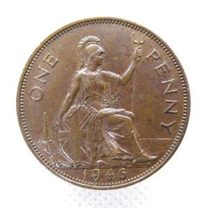 MONETA DA UN PENNY BRITANNICA DEL 1946 - Re Giorgio VI - Bronzo - Moneta da un penny 1d autentica - Britannia - Regalo originale per compleanno e anniversario (OS01.4)