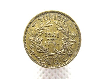 チュニジア 50サンチーム硬貨 - AH1360/1941 アフマド・パシャ・ベイ - 正真正銘の北アフリカ製ニッケル青銅貨 (OS01)