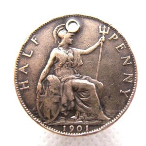 1901 HALFPENNY COIN - Victorian Bronze 1/2 Penny Coin - Queen