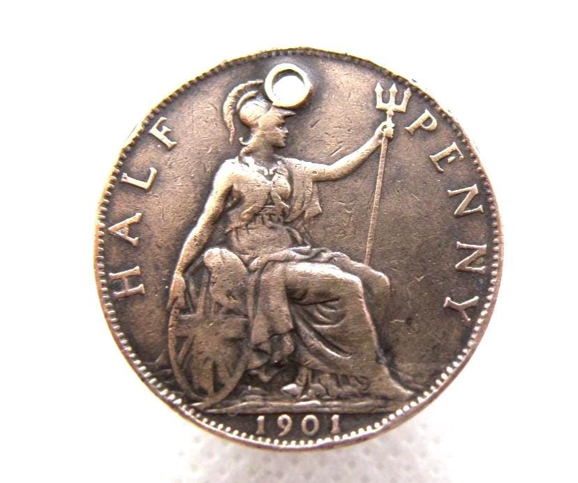 1901 HALFPENNY COIN - Victorian Bronze 1/2 Penny Coin - Queen