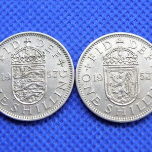 BORN in 1957? SHILLING COINS English & Scottish Designs - Genuine Queen Elizabeth I.I. British Coins - 68th Birthday Anniversary Gift (OS01)