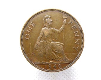 MONEDA DE PENNIE BRITÁNICO DE 1940 - 85.º aniversario del Rey Jorge VI - Moneda grande de bronce antiguo de 1 penique - Moneda original - Regalo de aniversario (OS01.2)
