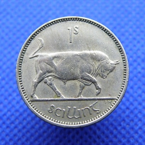 1951 IRELAND / EIRE SHILLING Coin - One Shilling 1/- Coin. Bull Butting & Harp Design. Original Coin. Birthday Anniversary Gift (OS01.2)