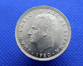 1980年スペイン25ペセタ硬貨：フアン・カルロス1世国王、ワールド