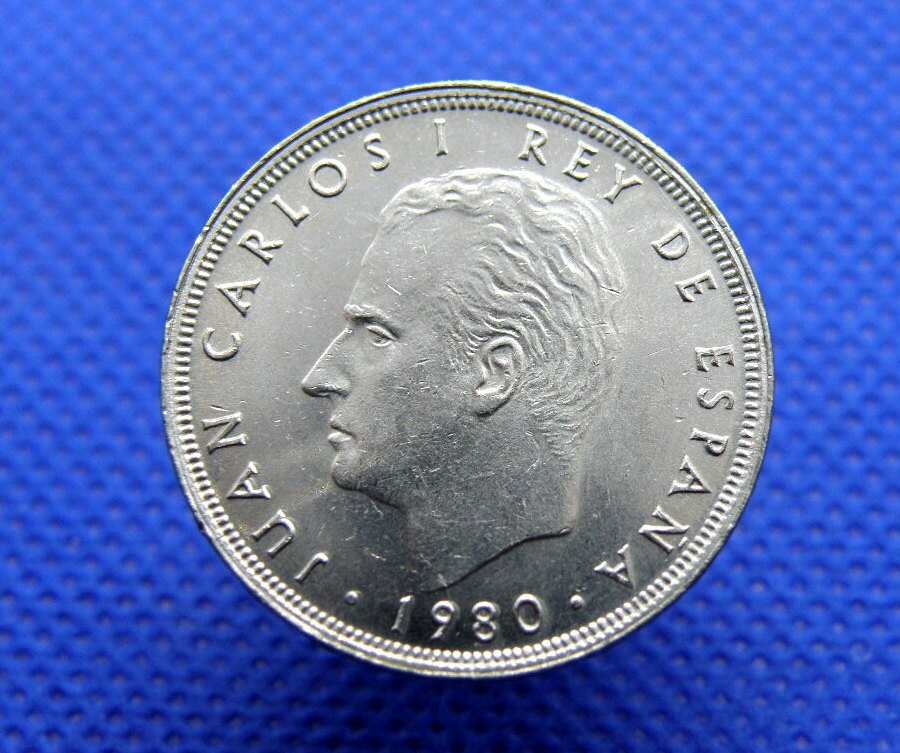 1980年スペイン25ペセタ硬貨：フアン・カルロス1世国王、ワールド