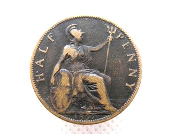 1893 HALFPENNY COIN - Victorian Bronze 1/2 Penny Coin. Queen