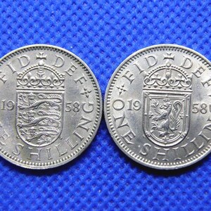 1958 67th Birthday SHILLING COINS - English & Scottish Designs - Queen Elizabeth II - Pre-Decimal British Coins - Birthday Gift (OS01)