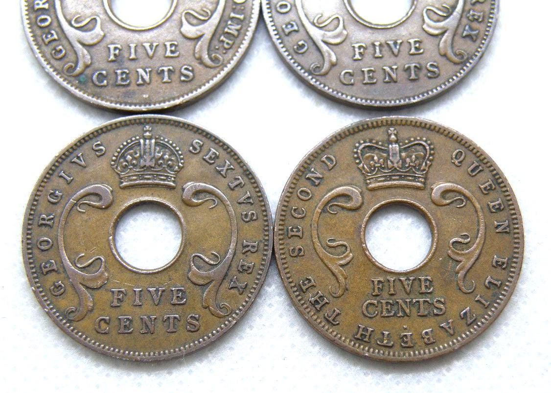 4x EAST AFRICA COINS - Five Cent Bronze Coins - 1937 1949 1952