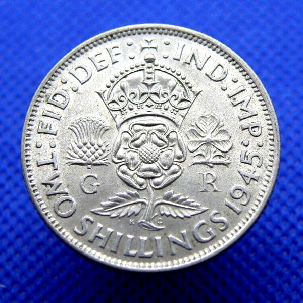 1945 SILVER FLORIN COIN - British Silver Two Shilling - King George V - Genuine Original Coin - Birthday Anniversary Gift (WL01)