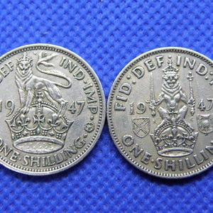 1947 SHILLING COINS - English & Scottish Designs - Old British Coins. Genuine King George VI Pre-Decimal. Birthday Anniversary Gift (OS01)