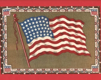 VILTEN VLAG VS - ca. 1900 American Tobacco Company A.T.C. - 27 x 19 cm - National Flags Series - 48 sterren olijfkleurige achtergrond - schaars. (RV05)