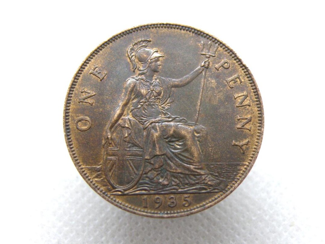 1935 PENNY COIN - King George V - Bronze - British One Penny Coin 1d ...