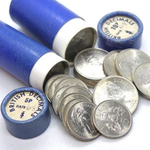 BRITISH 1968 COINS from Tube - Genuine U.K. Uncirculated 5p & 10p Coins - First Year of Issue - Original Queen Elizabeth II Coins (OS01)