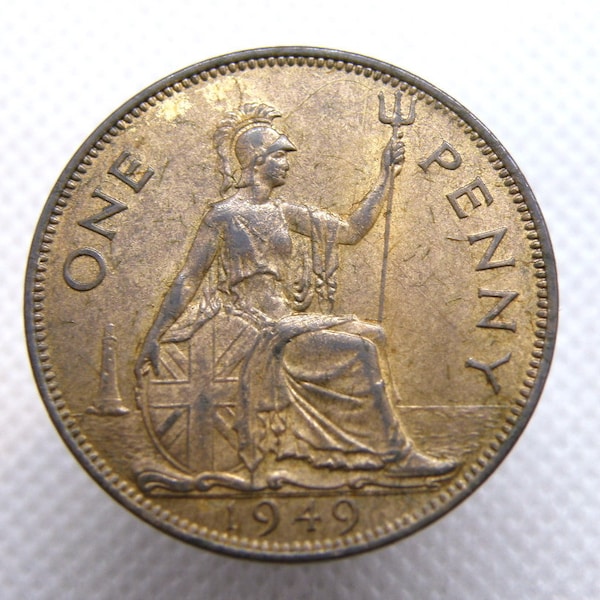 1949 PENNY COIN - King George VI - Bronze - One Penny Coin. Original Coin. Britannia - Numismatic Birthday Anniversary Gift (OS01)