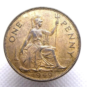 MONETA DA UN PENNY BRITANNICO DEL 1949 - Re Giorgio - Bronzo - Moneta originale grande da 1 penny - Britannia - Regalo di compleanno e anniversario (OS01)