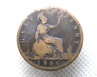 1901 HALFPENNY COIN - Victorian Bronze 1/2 Penny Coin - Queen